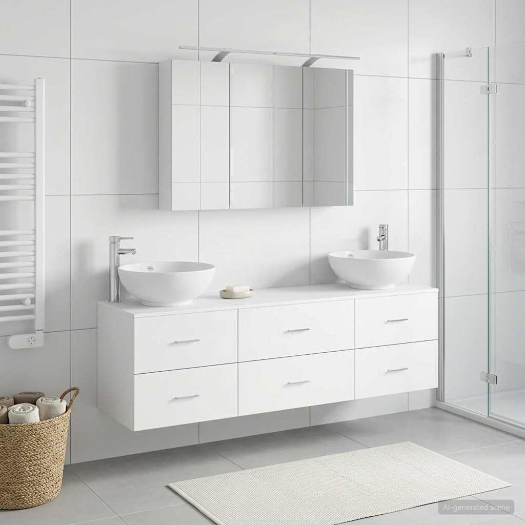 vidaXL Badezimmermöbel-Set 4 pcs Weiß Ingenieurholz und Glas