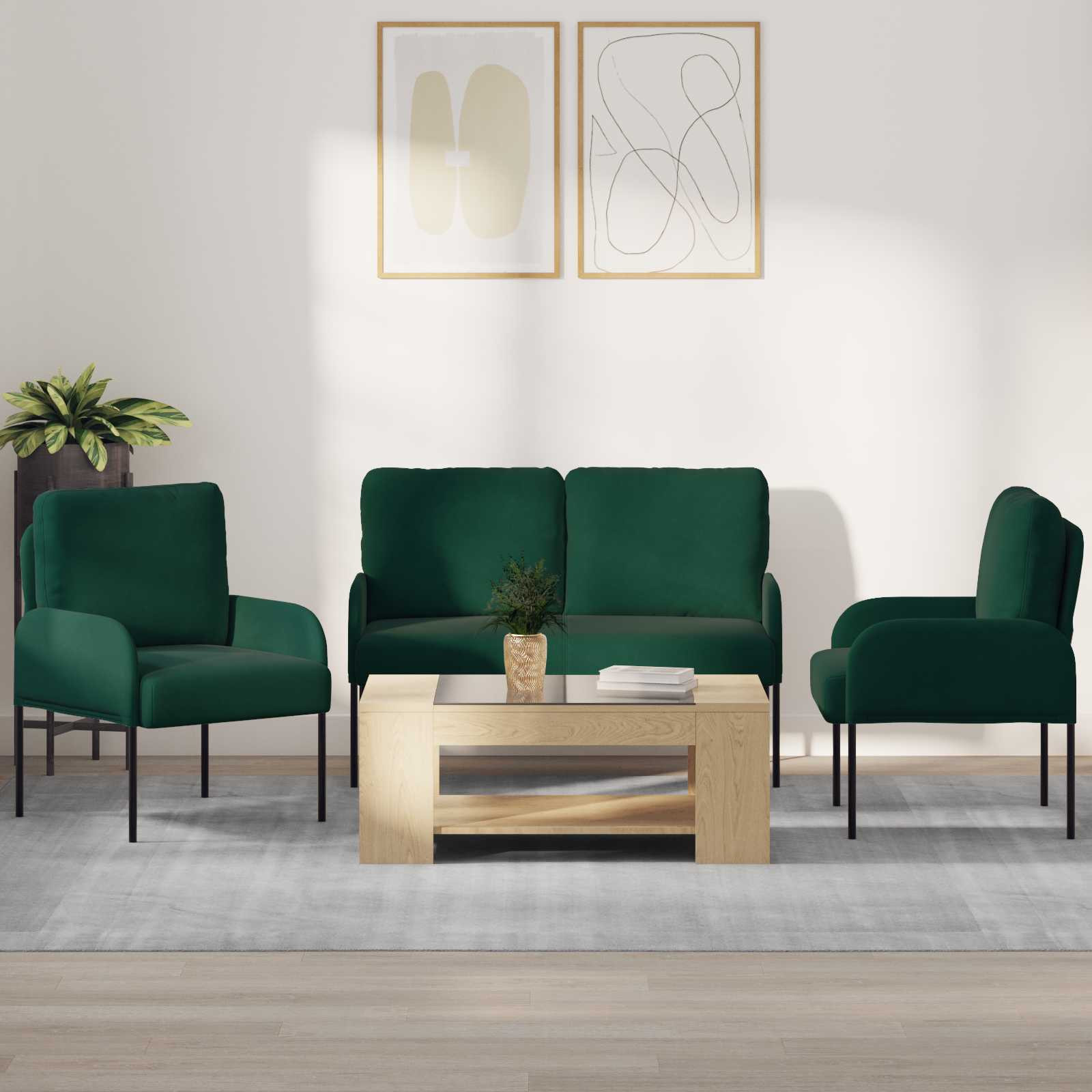 vidaXL Sofagarnituren 3 pcs Dunkelgrün 115 x 56 x 80 cm Sperrholz