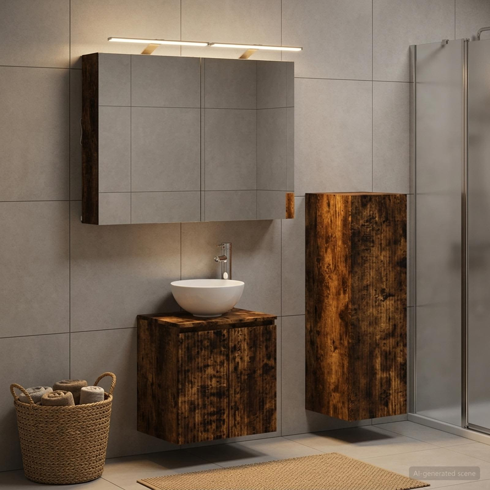 vidaXL Badezimmermöbel-Set 4 pcs Geräucherte Eiche