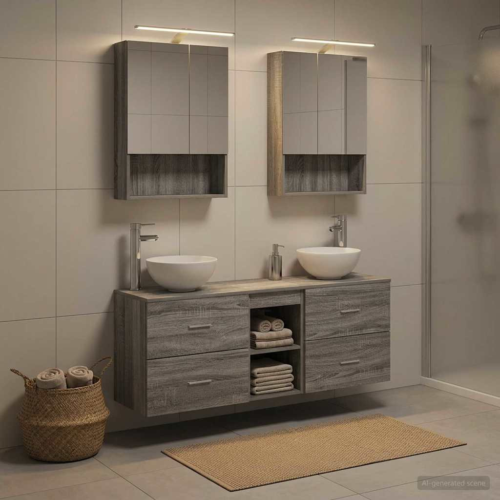 vidaXL Badezimmerschrank-Set 5 pcs Grau Sonoma 50 x 14,5 x 70 cm