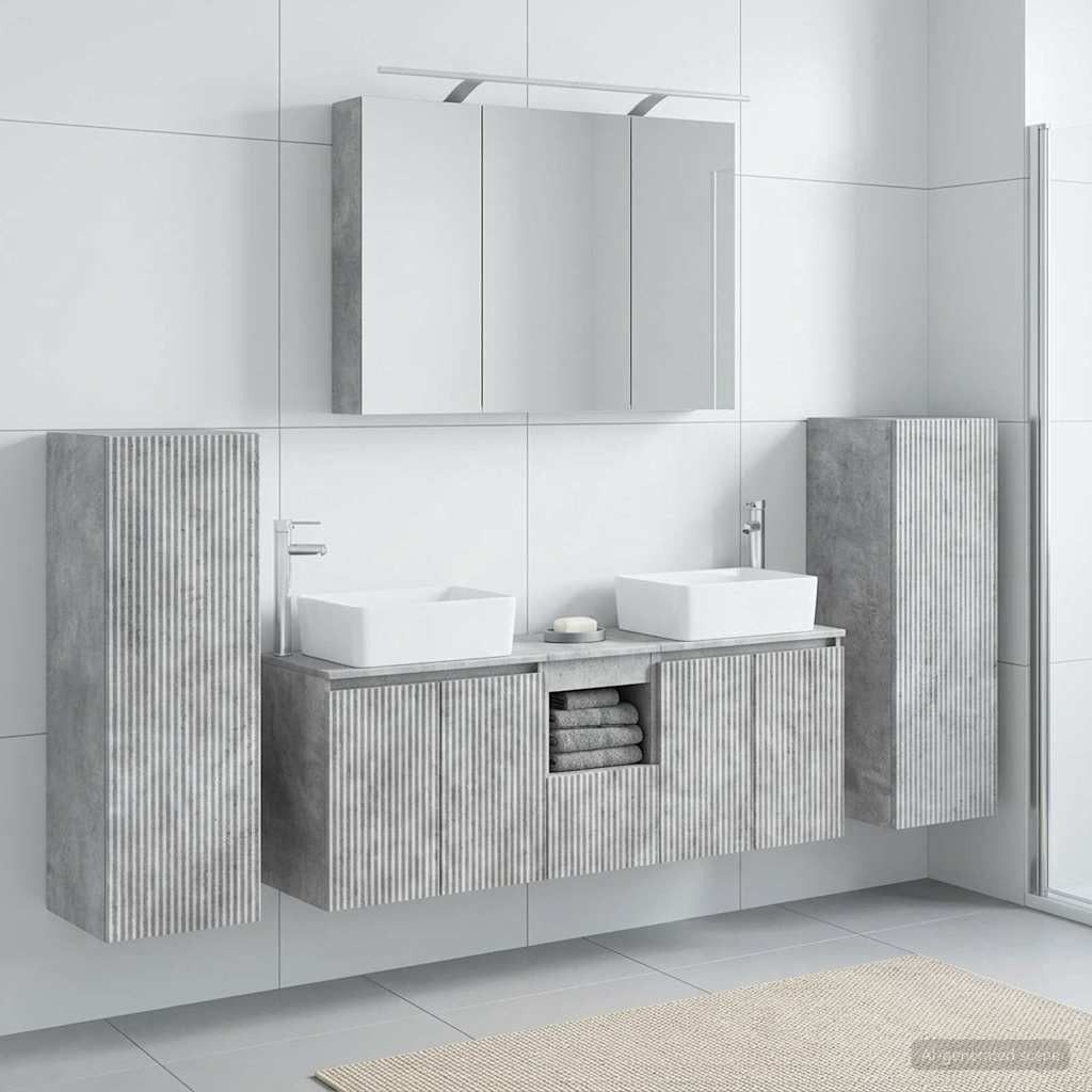 vidaXL Badezimmermöbel-Set 6 pcs Betongrau Ingenieurholz und Glas