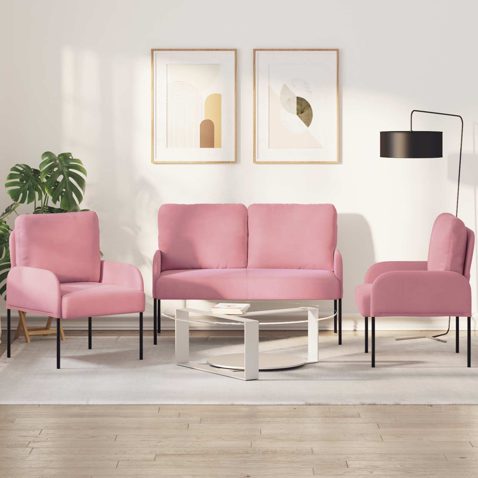 vidaXL Sofagarnituren mit Kissen 3 pcs Rosa 115 x 56 x 80 cm Sperrholz