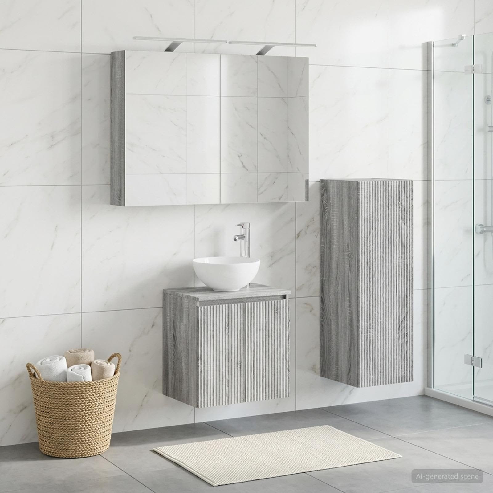 vidaXL Badezimmermöbel-Set 4 pcs Grau Sonoma Ingenieurholz und Glas