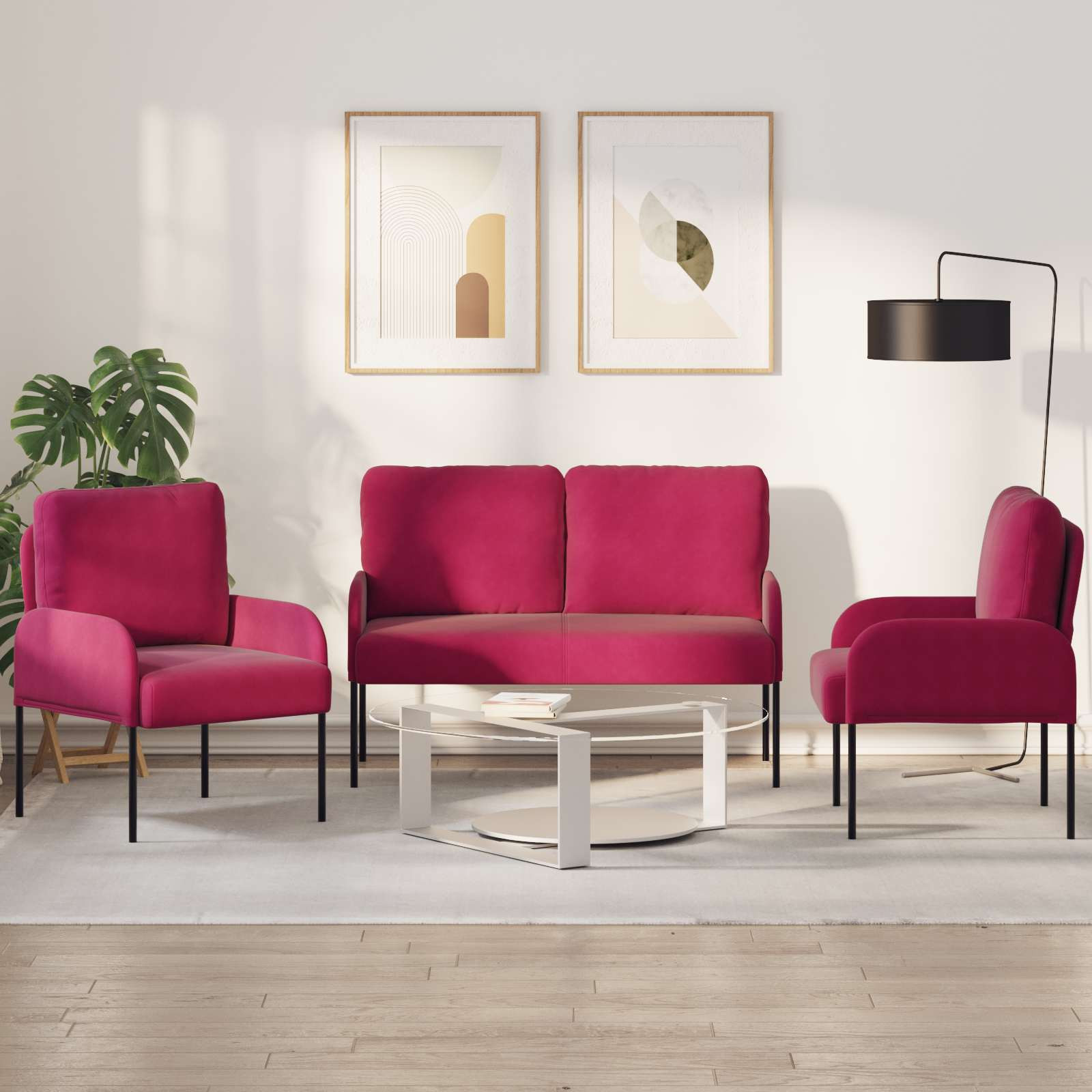 vidaXL Sofagarnituren 3 pcs Weinrot 115 x 56 x 80 cm Sperrholz