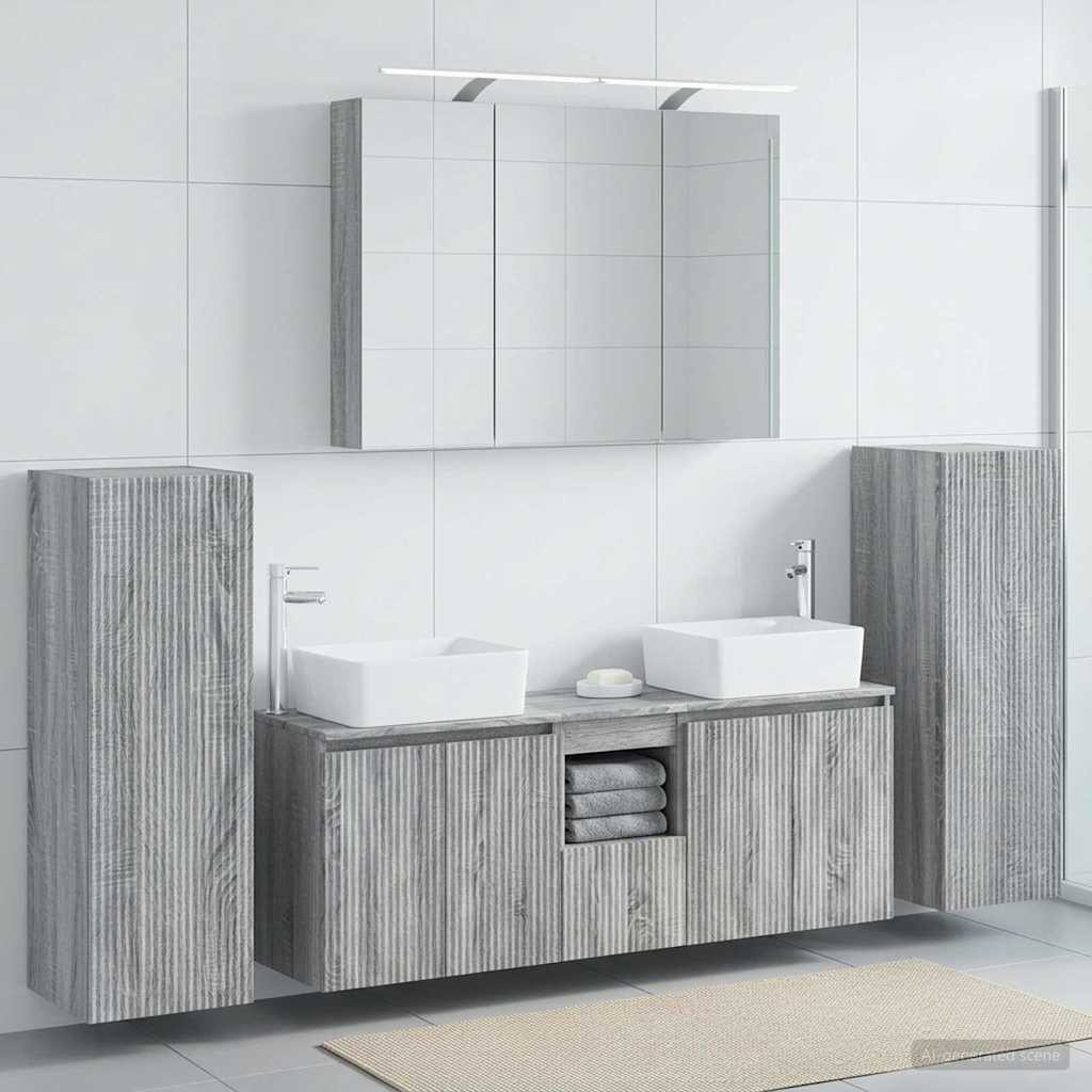 vidaXL Badezimmermöbel-Set 6 pcs Grau Sonoma Ingenieurholz und Glas