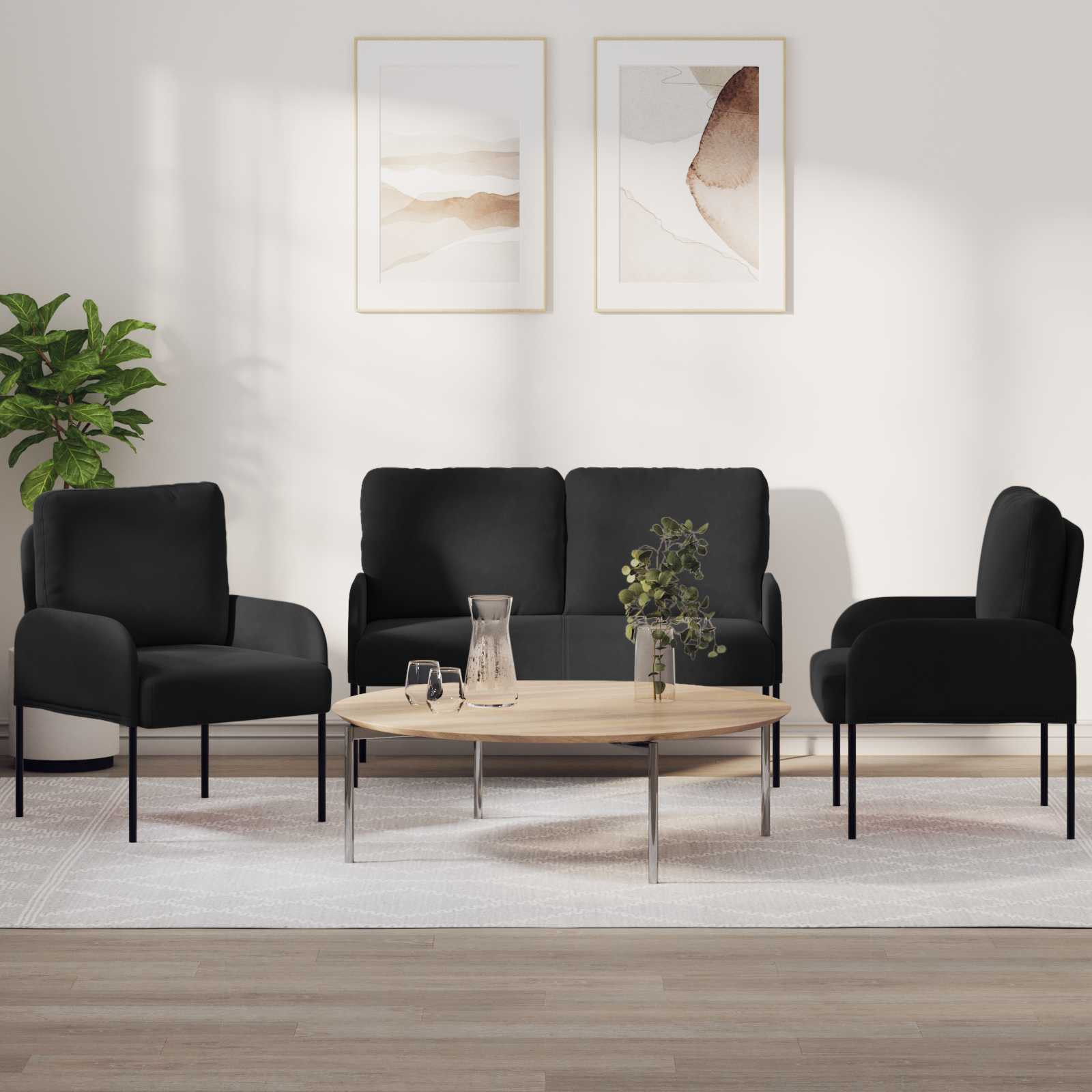 vidaXL Sofagarnituren 3 pcs Schwarz 115 x 56 x 80 cm Sperrholz