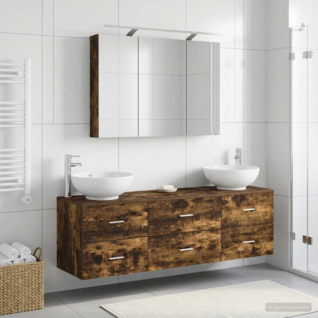 vidaXL Badezimmermöbel-Set 4 pcs Geräucherte Eiche