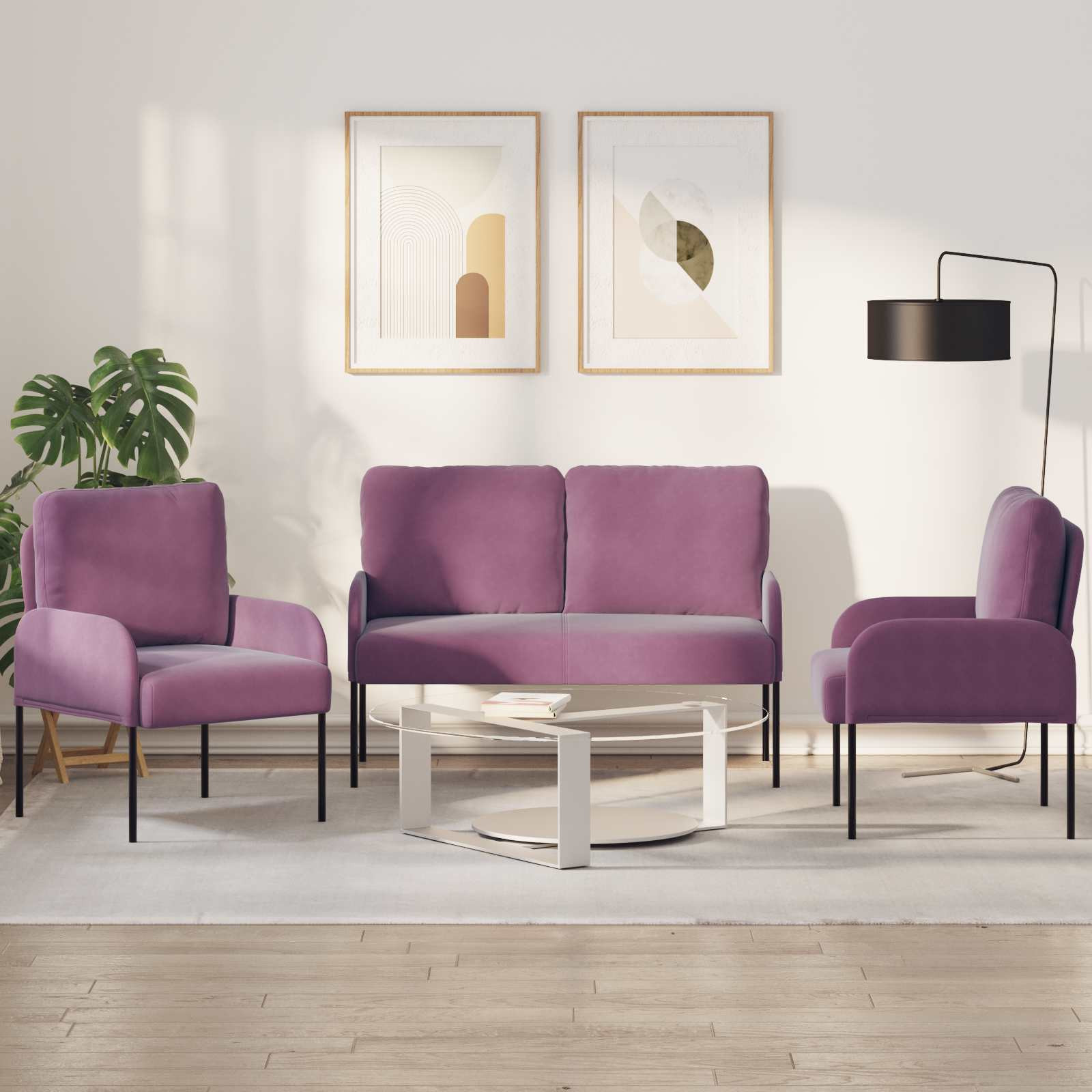 vidaXL Sofagarnituren mit Kissen 3 pcs Lila 115 x 56 x 80 cm Sperrholz