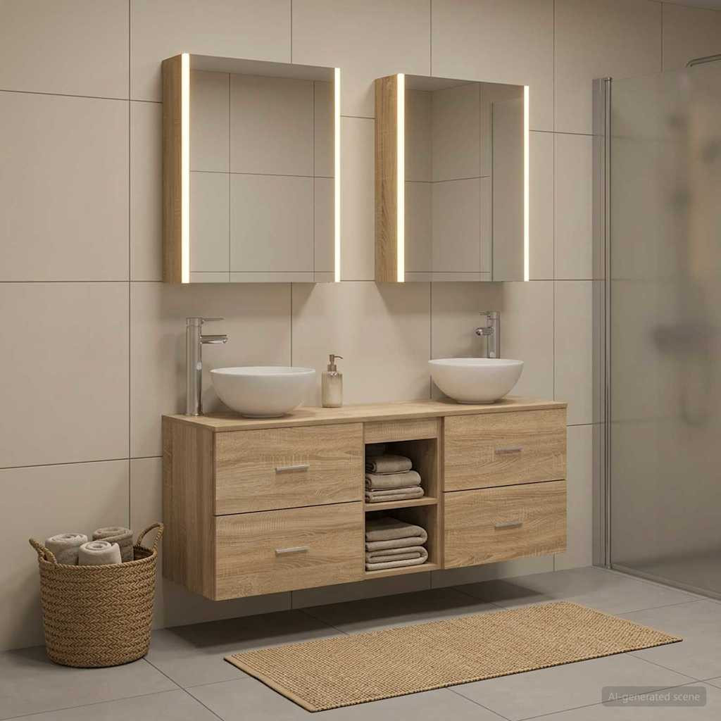vidaXL Badezimmerschrank-Set 5 pcs Sonoma-Eiche 53 x 15,5 x 70 cm