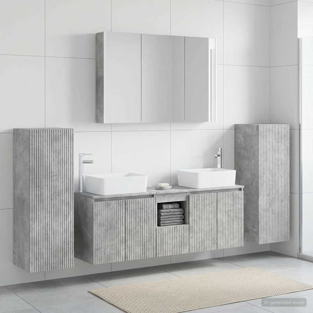 vidaXL Badezimmermöbel-Set 6 pcs Betongrau Ingenieurholz und Glas