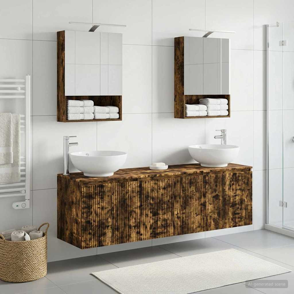 vidaXL Badezimmerschrank-Set 5 pcs Geräucherte Eiche Holzwerkstoff