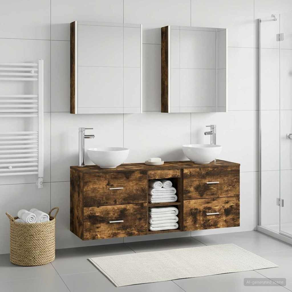 vidaXL Badezimmerschrank-Set 5 pcs Geräucherte Eiche 53 x 15,5 x 70 cm