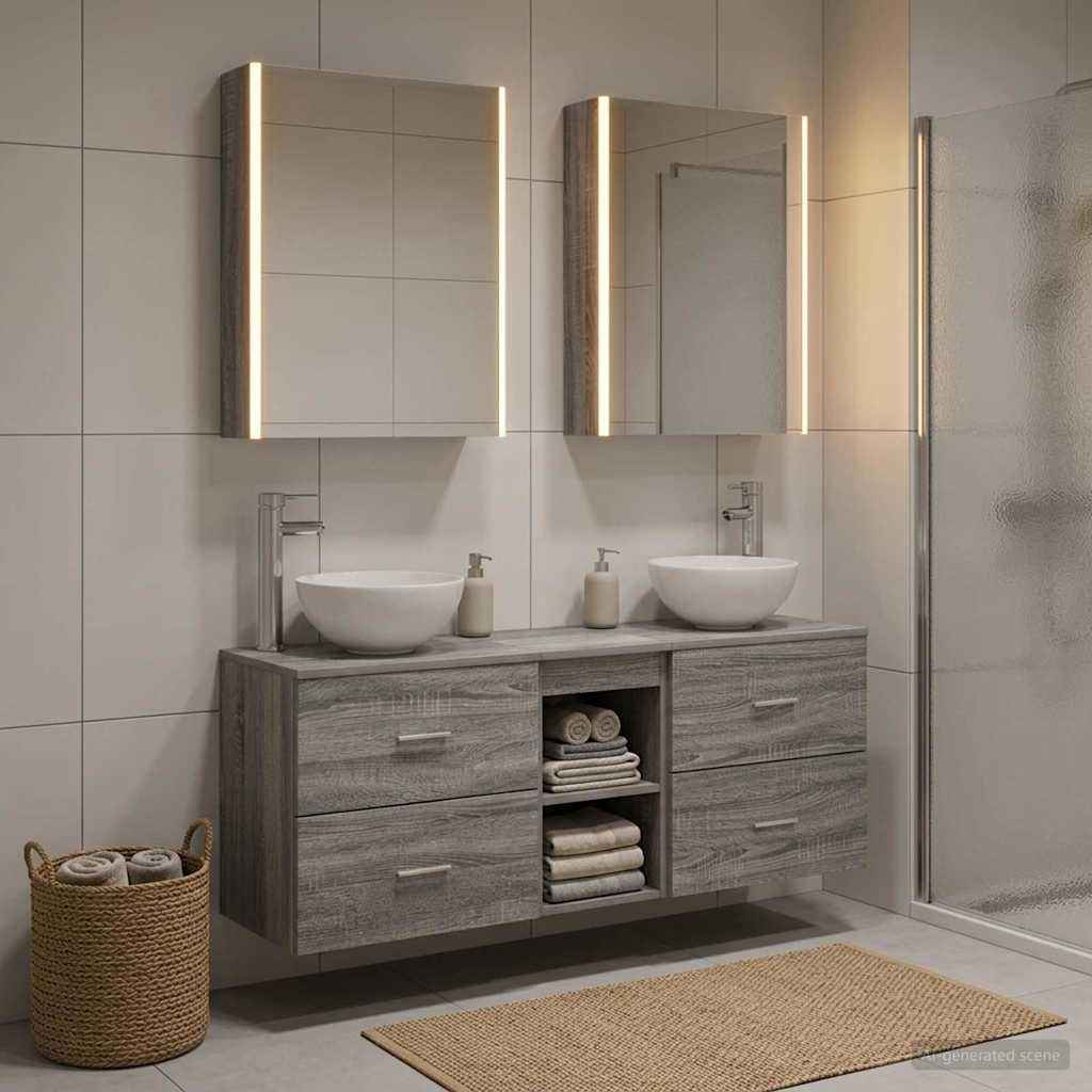 vidaXL Badezimmerschrank-Set 5 pcs Grau Sonoma Holzwerkstoff