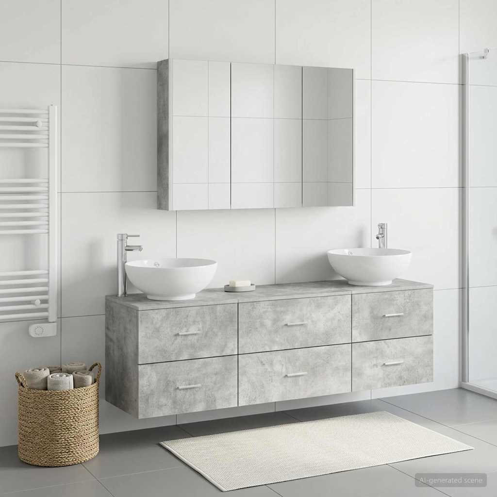 vidaXL Badezimmermöbel-Set 4 pcs Betongrau Ingenieurholz und Glas