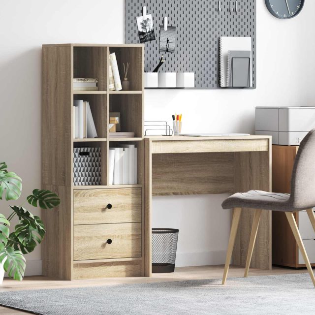 vidaXL Schreibtisch mit Schubladen mit Regal 2 pcs Sonoma-Eiche