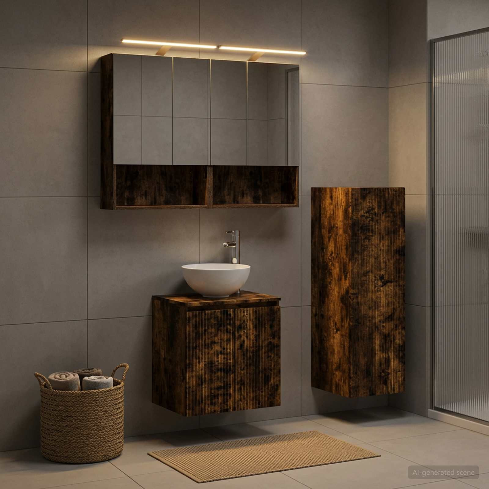vidaXL Badezimmermöbel-Set 4 pcs Geräucherte Eiche