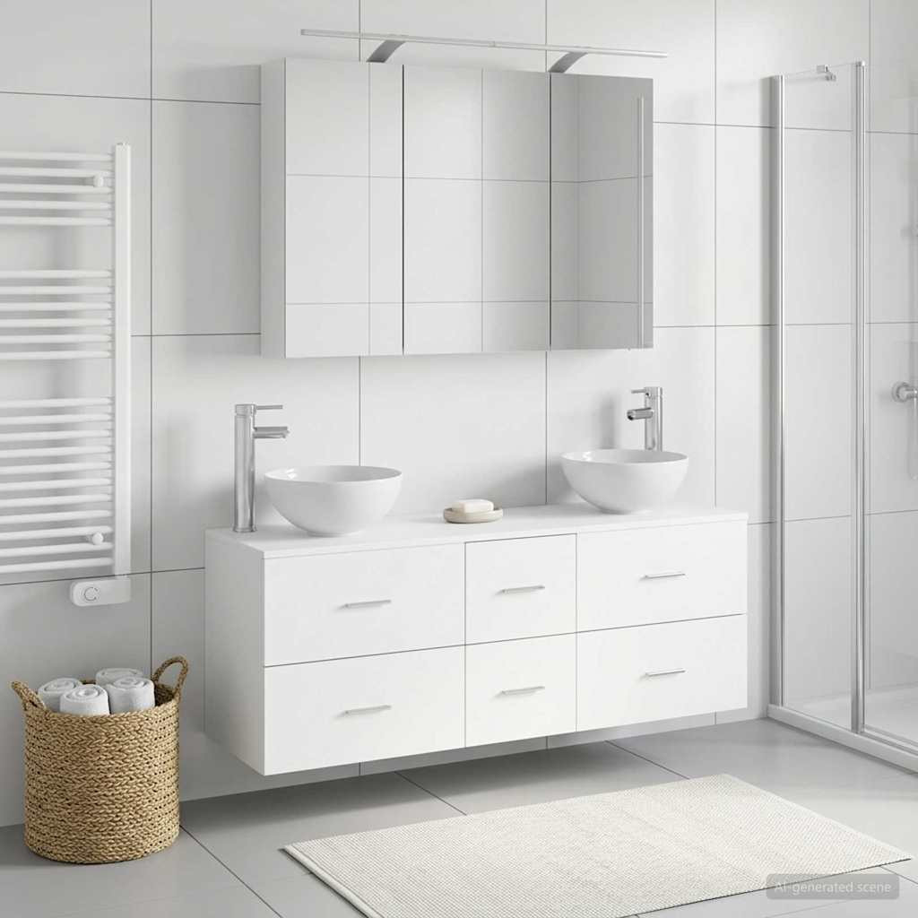 vidaXL Badezimmermöbel-Set 4 pcs Weiß Ingenieurholz und Glas