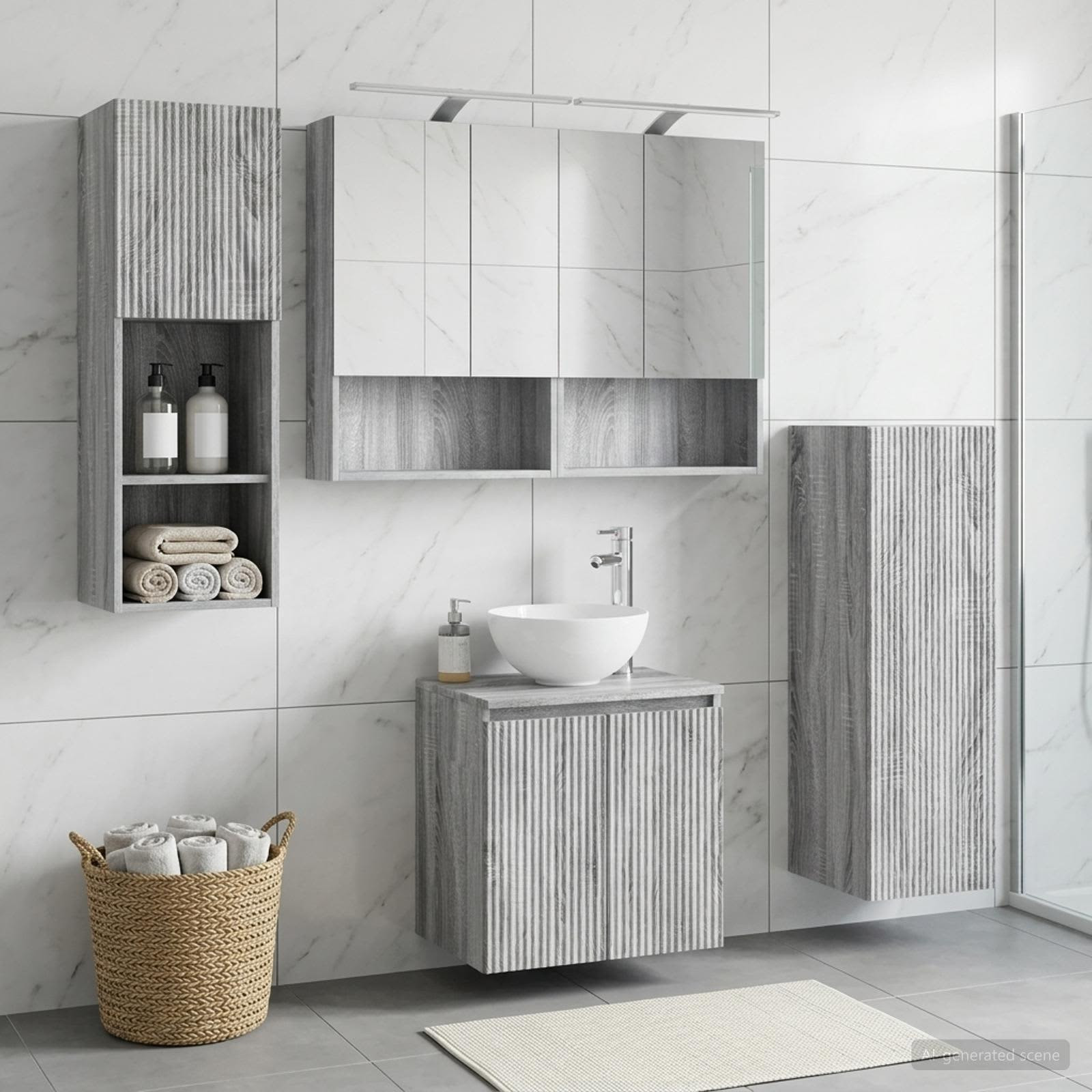 vidaXL Badezimmermöbel-Set 4 pcs Grau Sonoma Ingenieurholz und Glas