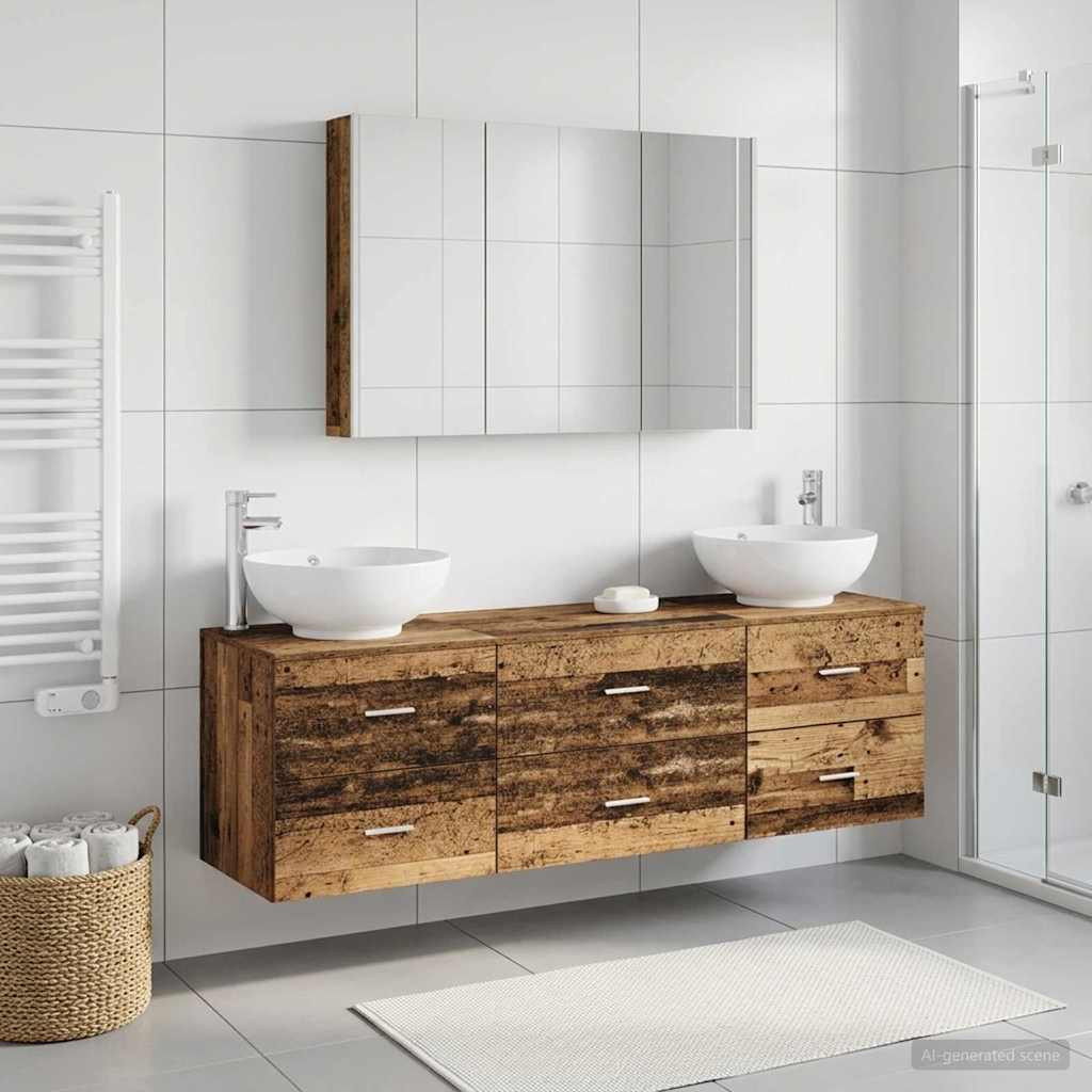 vidaXL Badezimmermöbel-Set 4 pcs Altholz Ingenieurholz und Glas