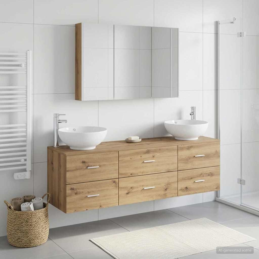 vidaXL Badezimmermöbel-Set 4 Stk. Artisan-Eiche Ingenieurholz und Glas
