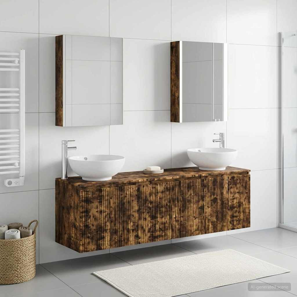 vidaXL Badezimmerschrank-Set 5 pcs Geräucherte Eiche Holzwerkstoff