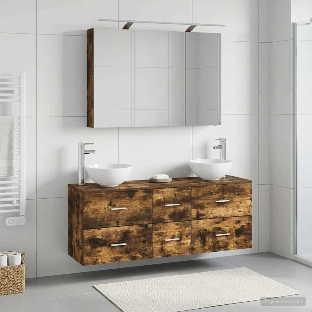 vidaXL Badezimmermöbel-Set 4 pcs Geräucherte Eiche