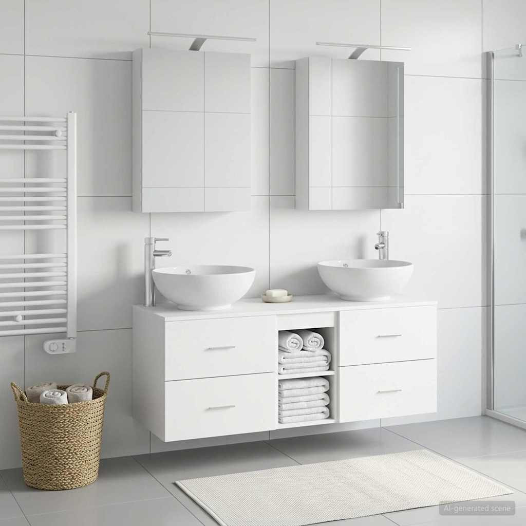 vidaXL Badezimmermöbel-Set 5 pcs Weiß Ingenieurholz und Glas