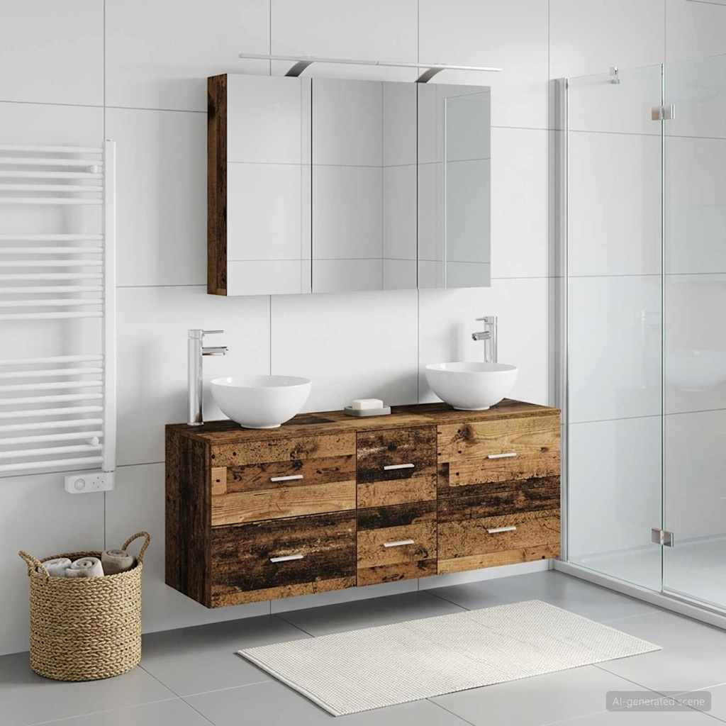 vidaXL Badezimmermöbel-Set 4 pcs Altholz Ingenieurholz und Glas