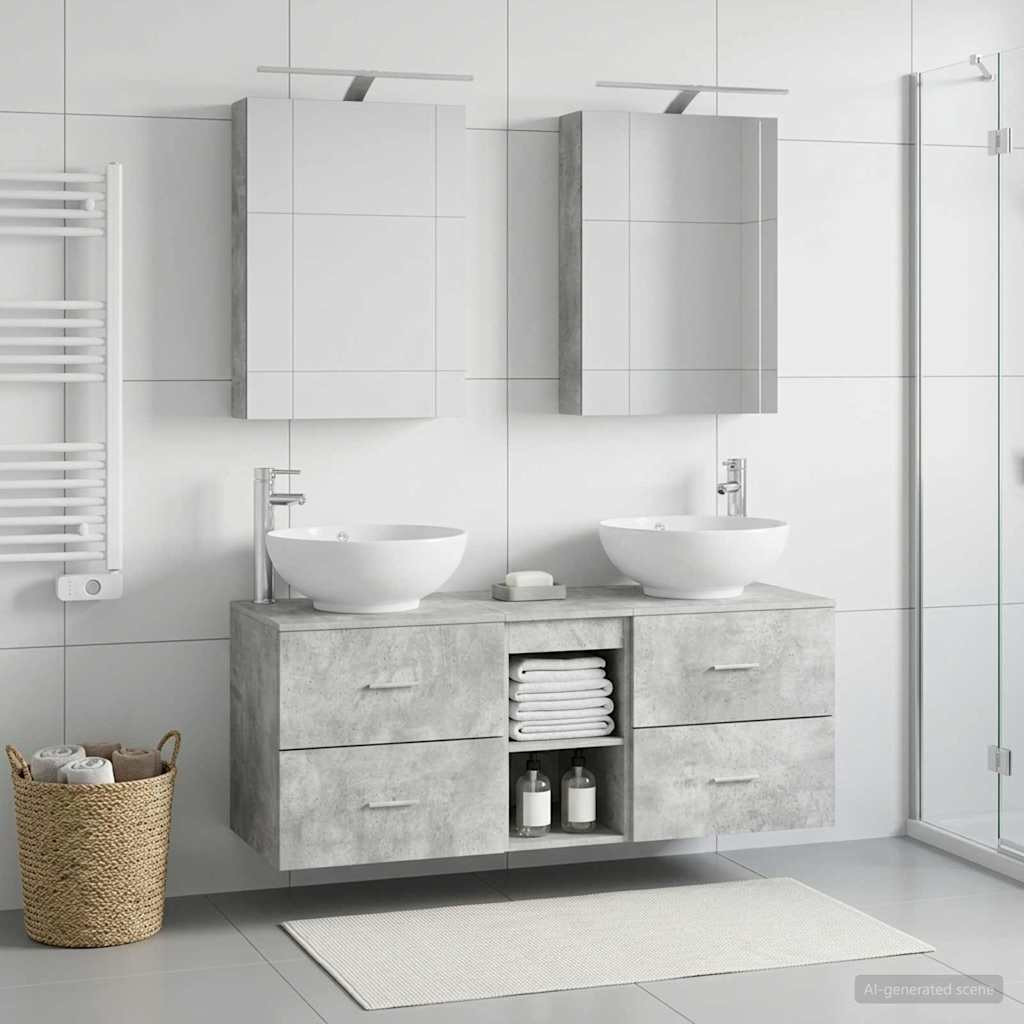vidaXL Badezimmermöbel-Set 5 pcs Betongrau Ingenieurholz und Glas