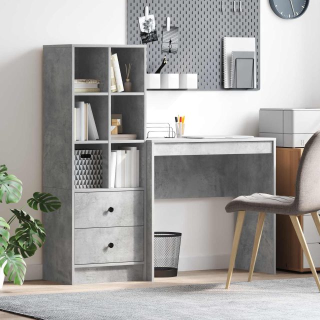 vidaXL Schreibtisch mit Schubladen mit Regal 2 pcs Beton Grau