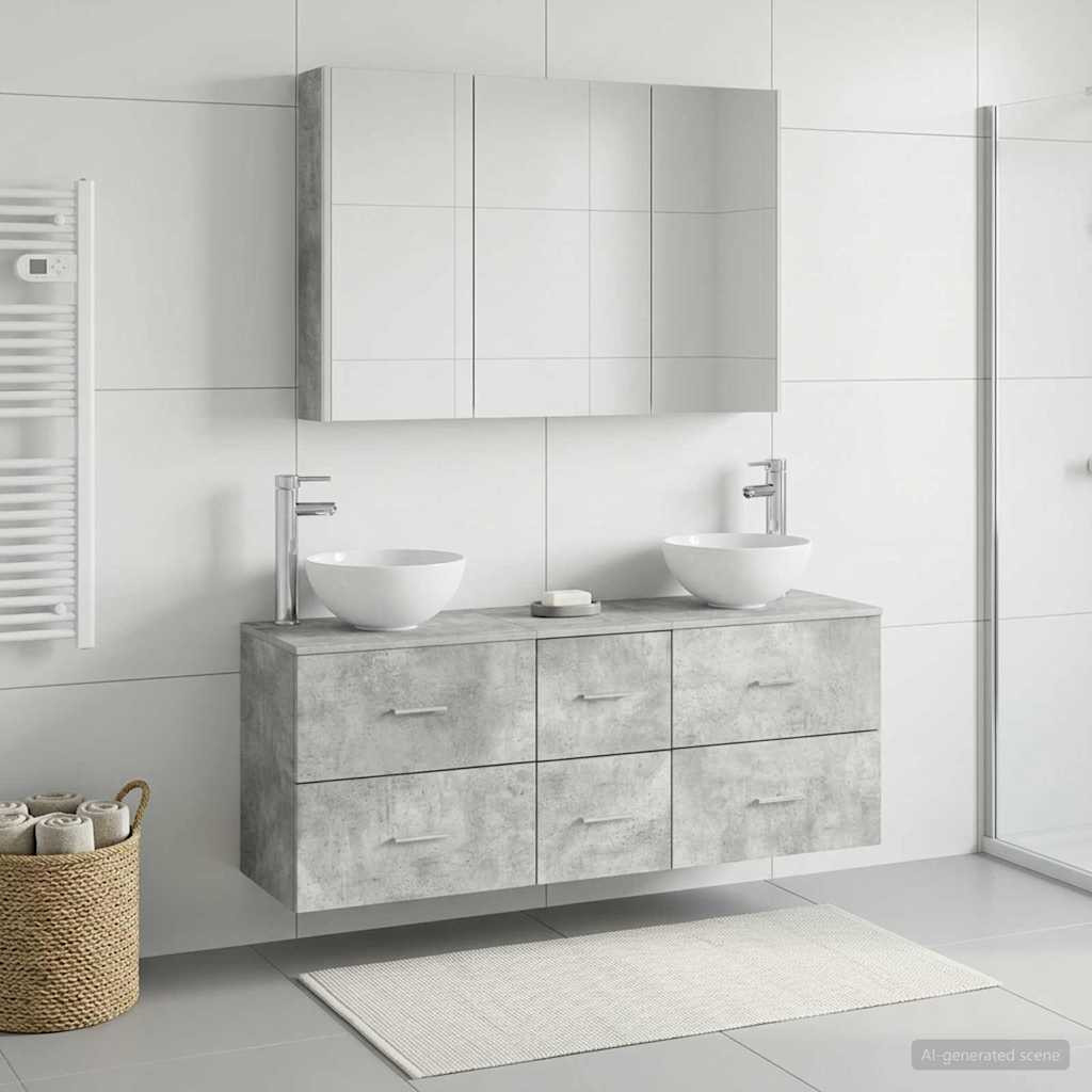 vidaXL Badezimmermöbel-Set 4 pcs Betongrau Ingenieurholz und Glas