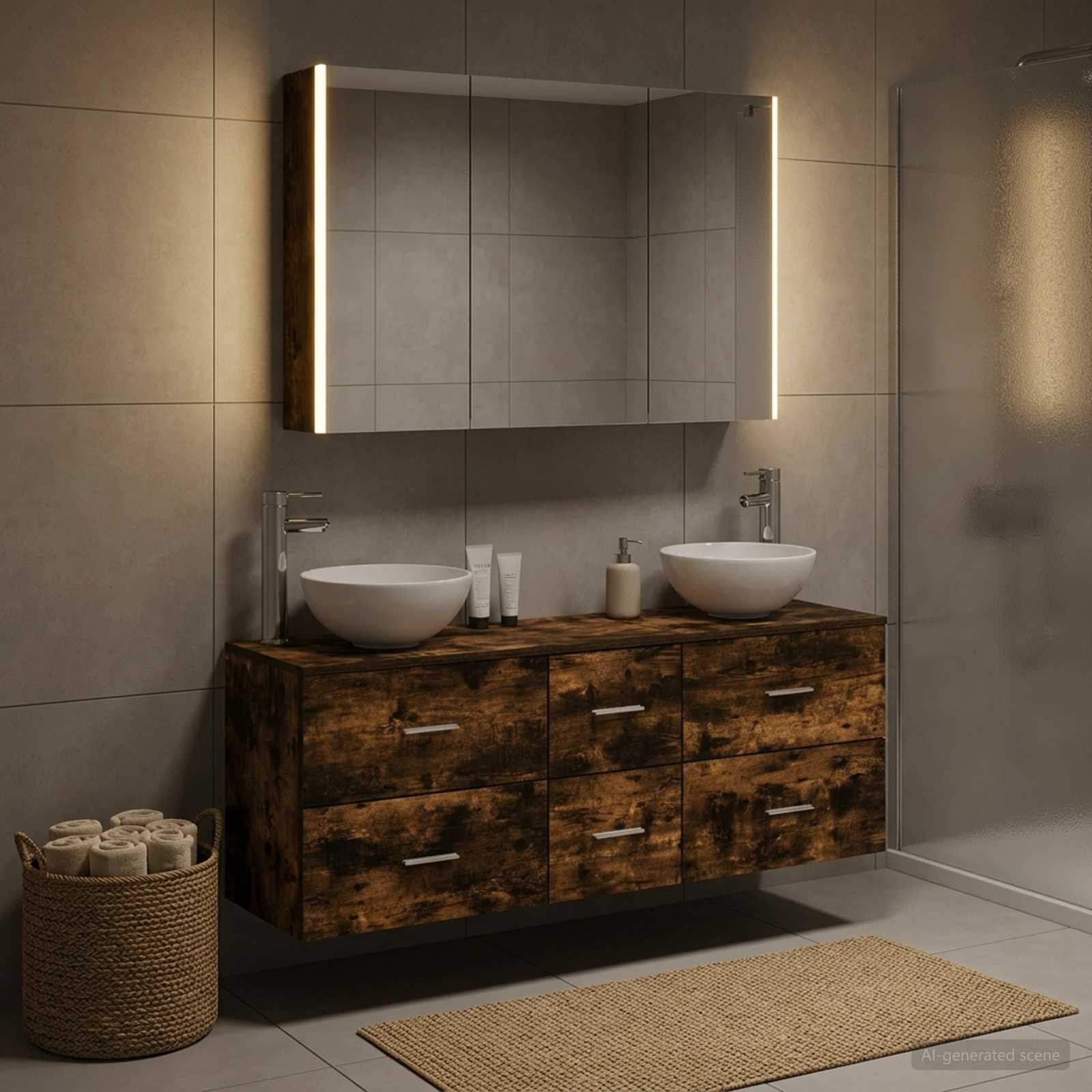 vidaXL Badezimmermöbel-Set 4 pcs Geräucherte Eiche