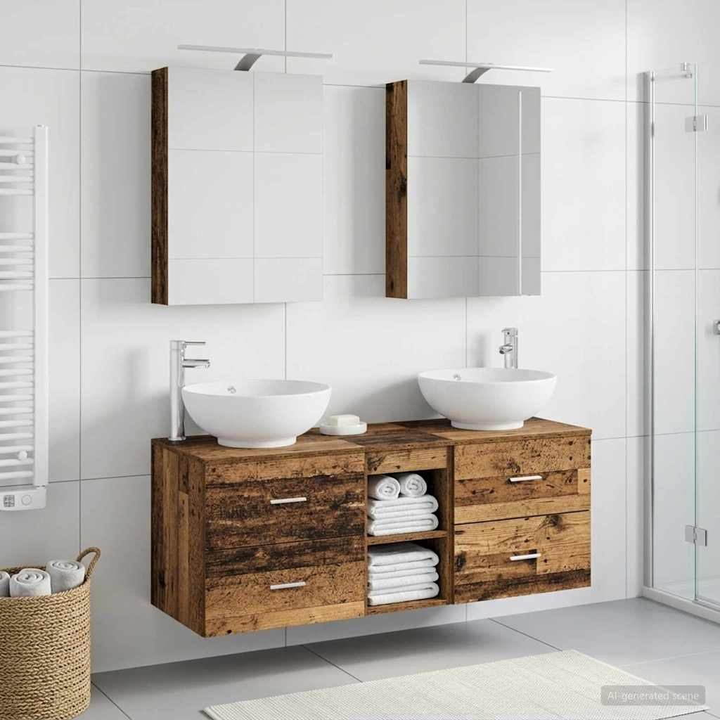 vidaXL Badezimmermöbel-Set 5 pcs Altholz Ingenieurholz und Glas