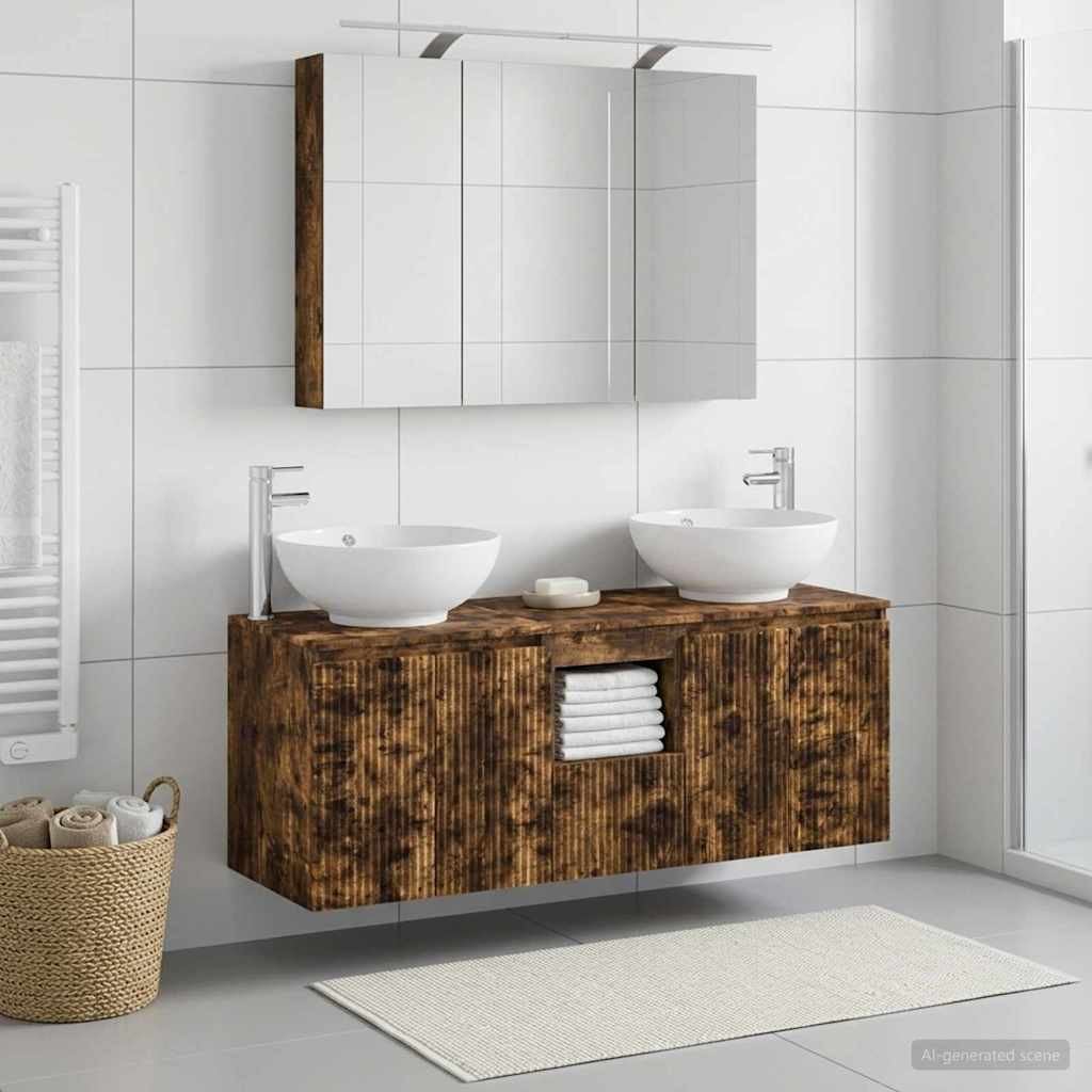 vidaXL Badezimmerschrank-Set 4 pcs Geräucherte Eiche Holzwerkstoff