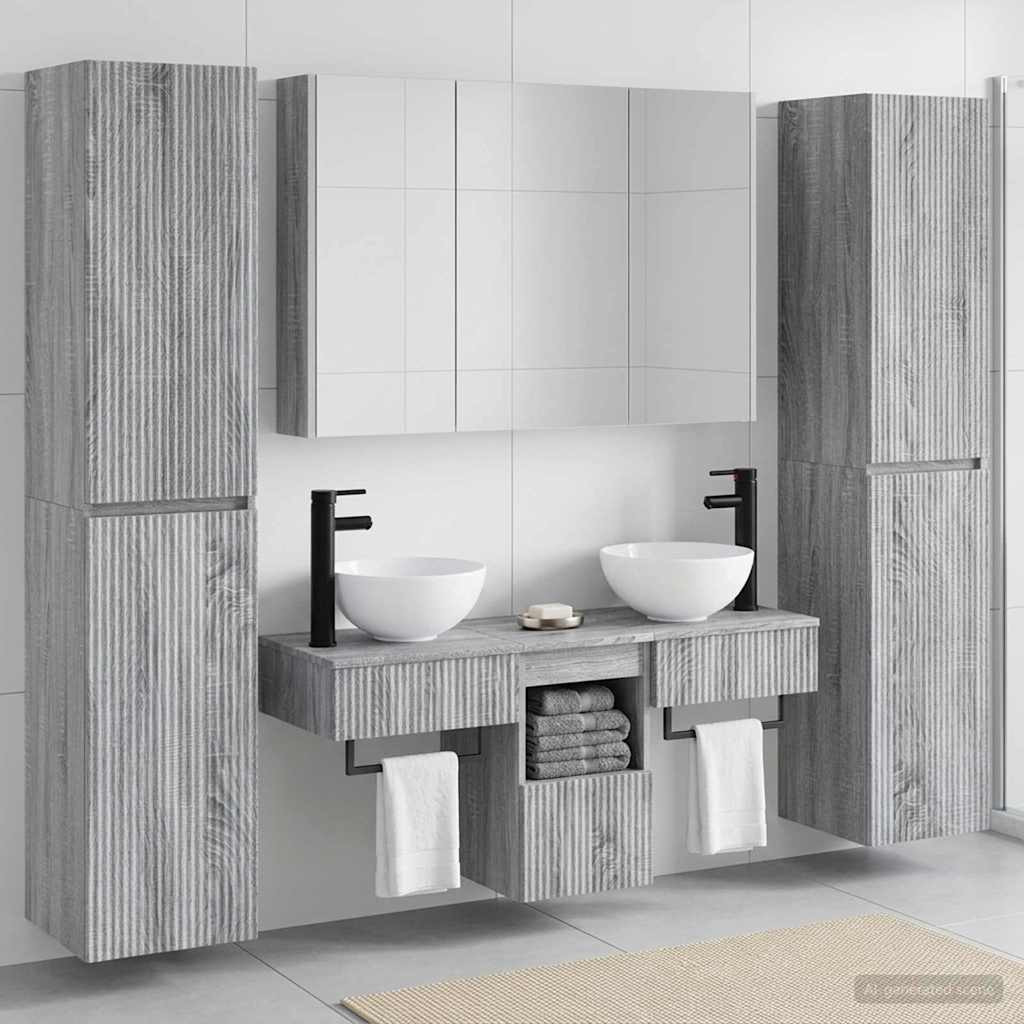vidaXL Badezimmermöbel-Set 6 pcs Grau Sonoma Ingenieurholz und Glas