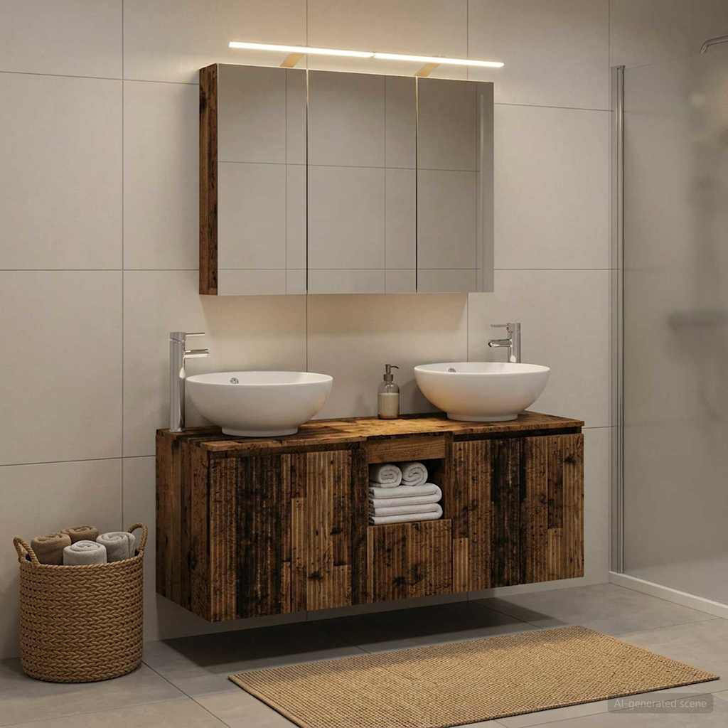 vidaXL Badezimmerschrank-Set 4 pcs Altholz Holzwerkstoff