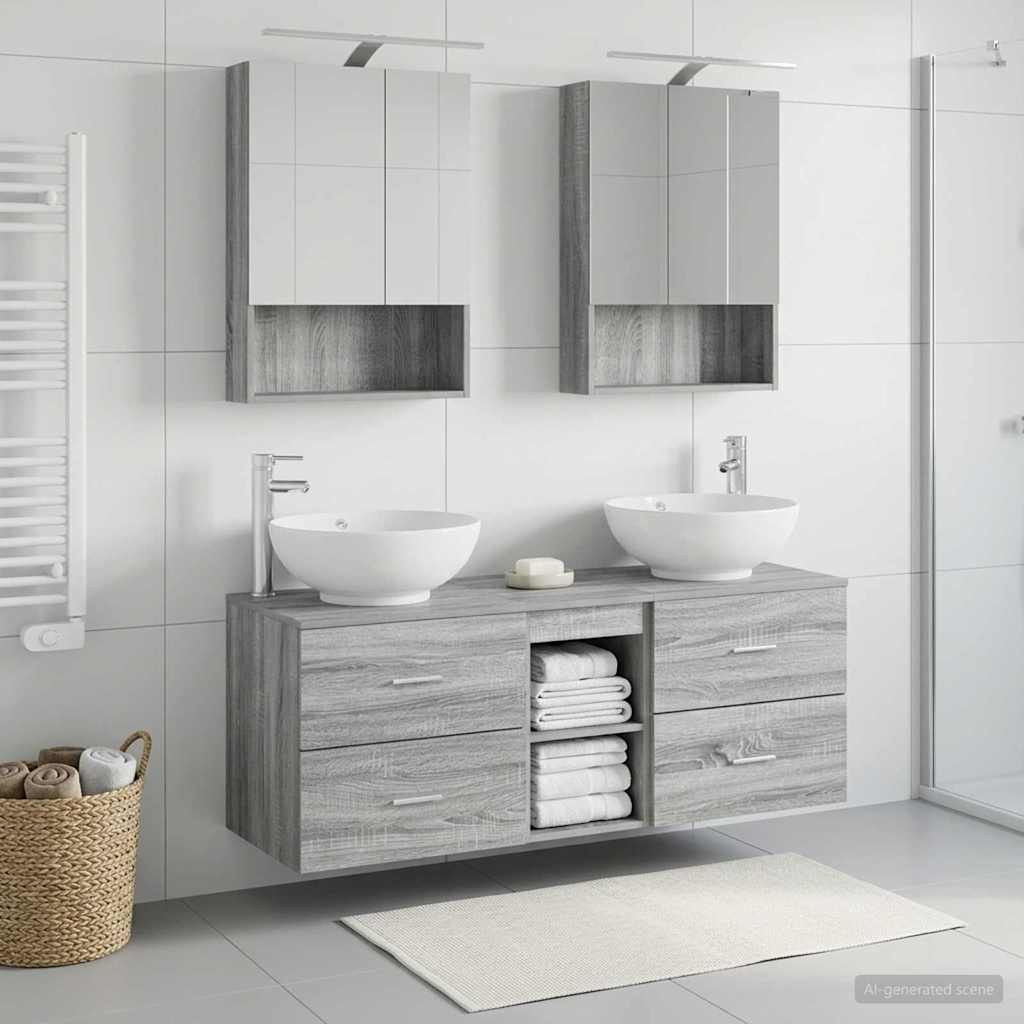 vidaXL Badezimmermöbel-Set 5 pcs Grau Sonoma Ingenieurholz und Glas