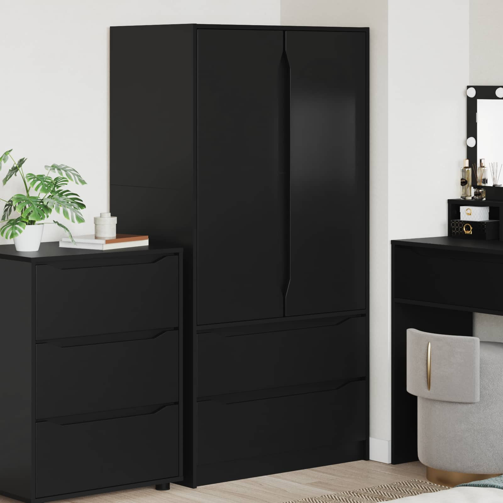 vidaXL Kleiderschrank mit Tür Schwarz 79,5 x 49 x 156 cm Holzwerkstoff