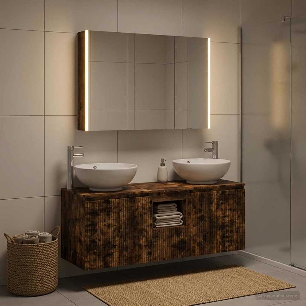 vidaXL Badezimmerschrank-Set 4 pcs Geräucherte Eiche Holzwerkstoff