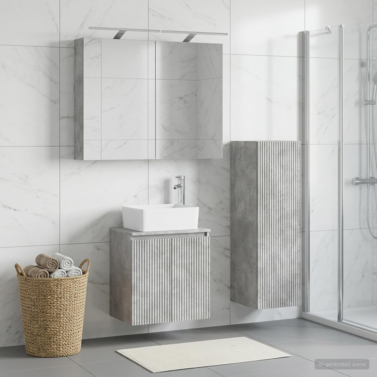 vidaXL Badezimmermöbel-Set 4 pcs Betongrau Ingenieurholz und Glas