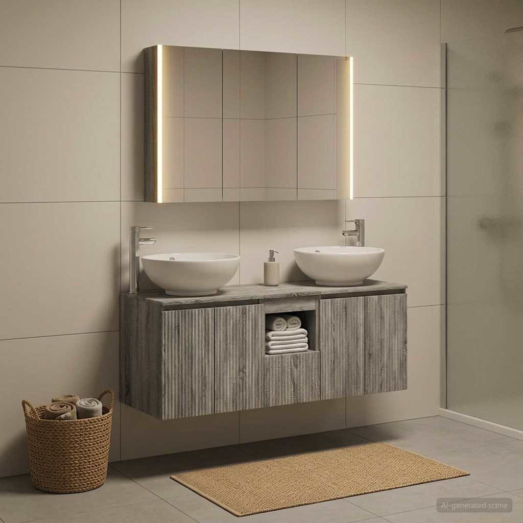 vidaXL Badezimmerschrank-Set 4 pcs Grau Sonoma Holzwerkstoff