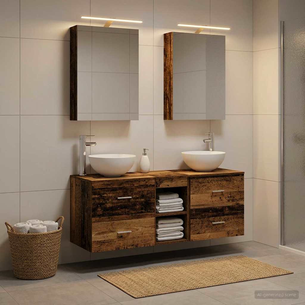 vidaXL Badezimmermöbel-Set 5 pcs Altholz Ingenieurholz und Glas