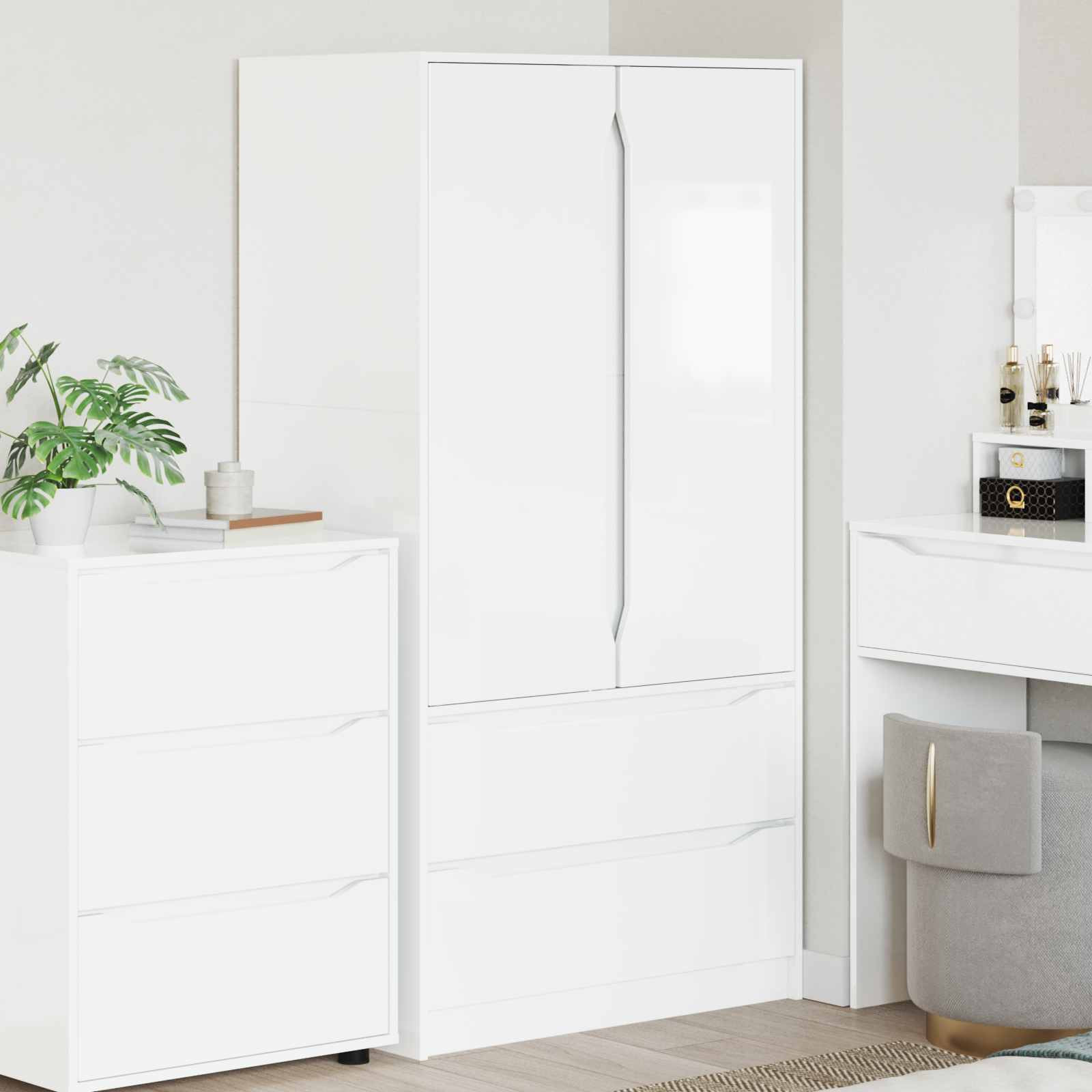 vidaXL Kleiderschrank Hochglanz Weiß 79,5 x 49 x 156 cm Holzwerkstoff