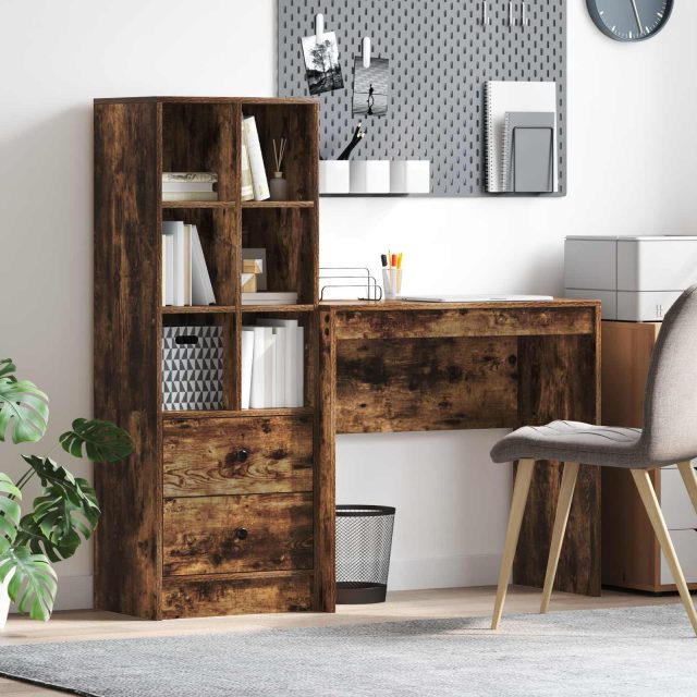 vidaXL Schreibtisch mit Schubladen mit Regal 2 pcs Geräucherte Eiche
