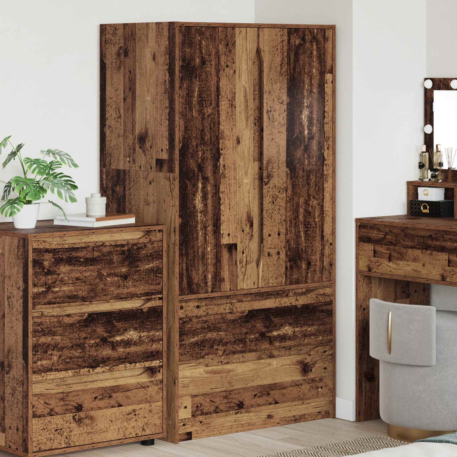 vidaXL Kleiderschrank mit Tür Altholz 79,5 x 49 x 156 cm Holzwerkstoff
