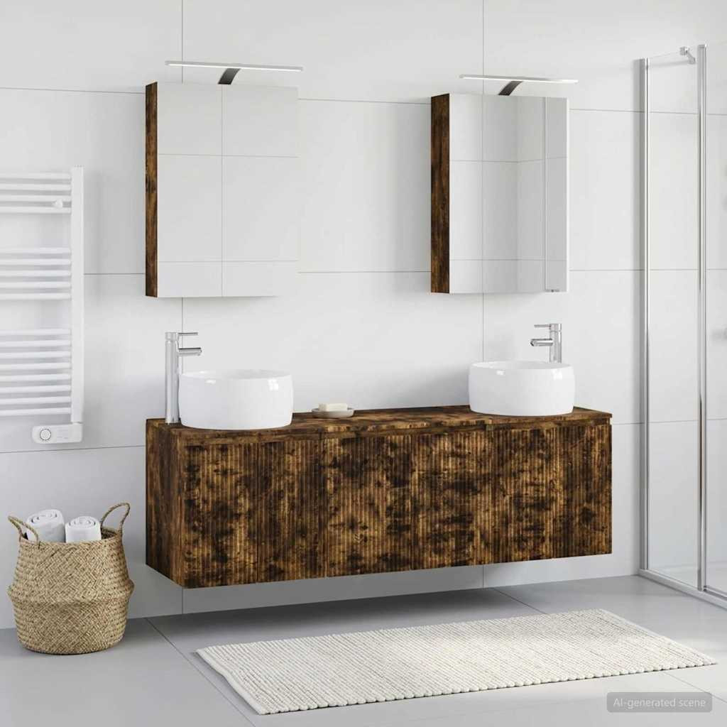vidaXL Badezimmerschrank-Set 5 pcs Geräucherte Eiche Holzwerkstoff