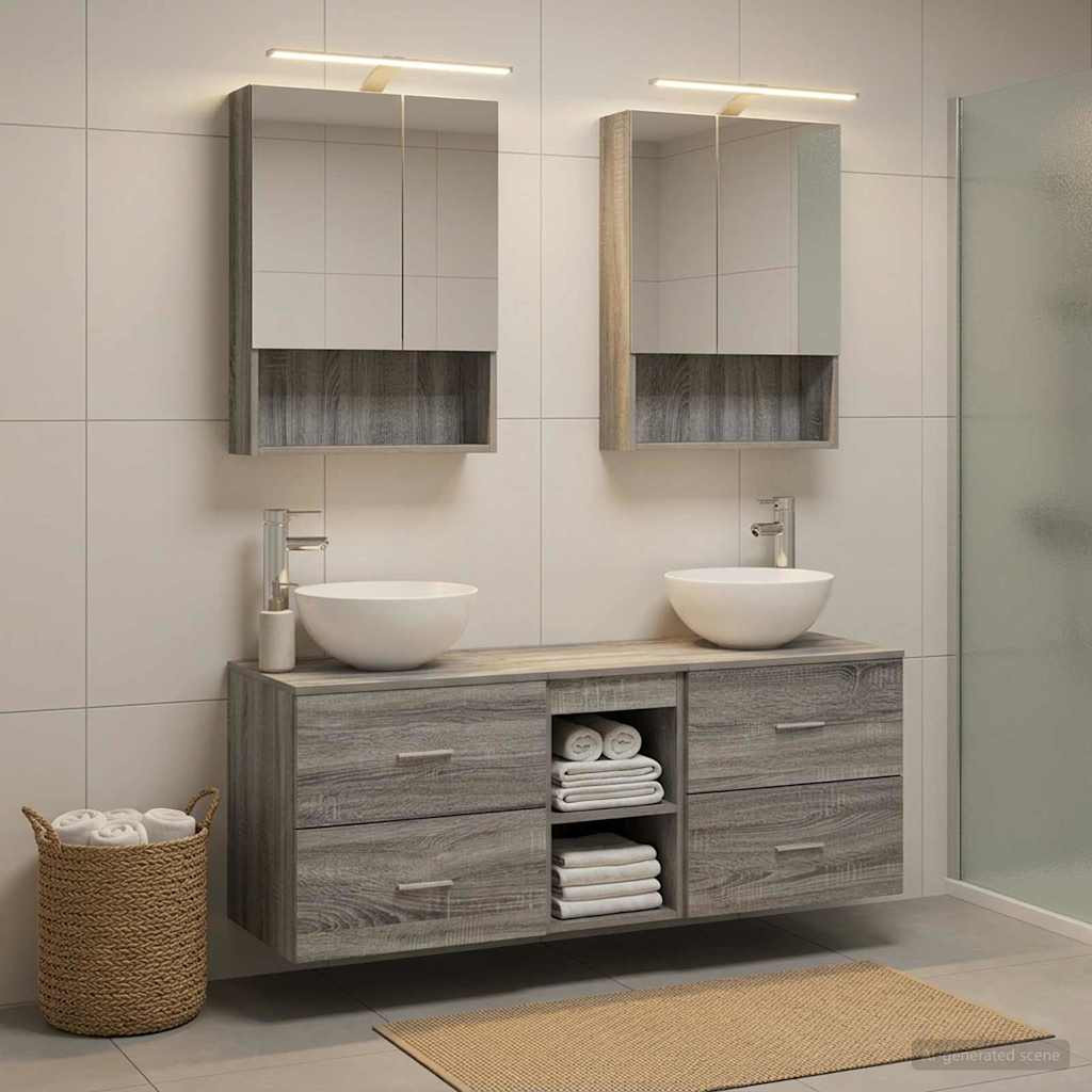 vidaXL Badezimmermöbel-Set 5 pcs Grau Sonoma Ingenieurholz und Glas