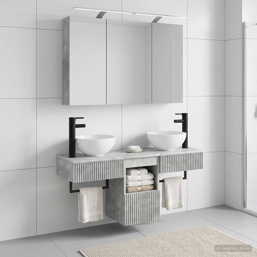 vidaXL Badezimmerschrank-Set 4 pcs Betongrau 100 x 14,5 x 70 cm