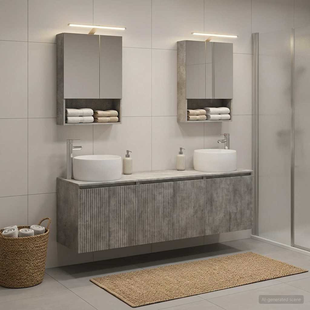 vidaXL Badezimmerschrank-Set 5 pcs Betongrau Holzwerkstoff