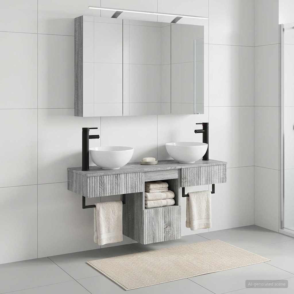 vidaXL Badezimmerschrank-Set 4 pcs Grau Sonoma 100 x 14,5 x 70 cm